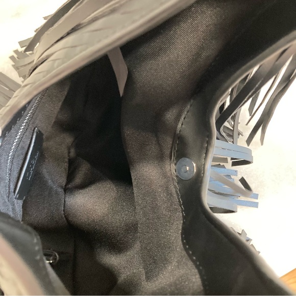 ZARA Black Faux Leather Fringe Shopper Hobo Handbag - Picture 9 of 11